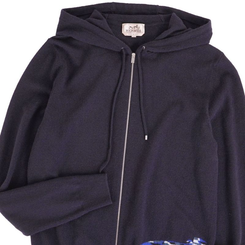 Hermes Hoodie Knit Zip Up Wool