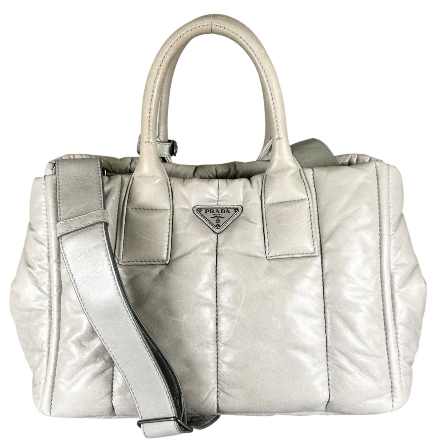 Prada Nappa Bomber Handbag Leather Gray 2-Way