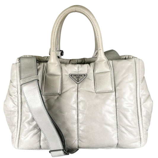 Prada Nappa Bomber Handbag Leather Gray 2-Way