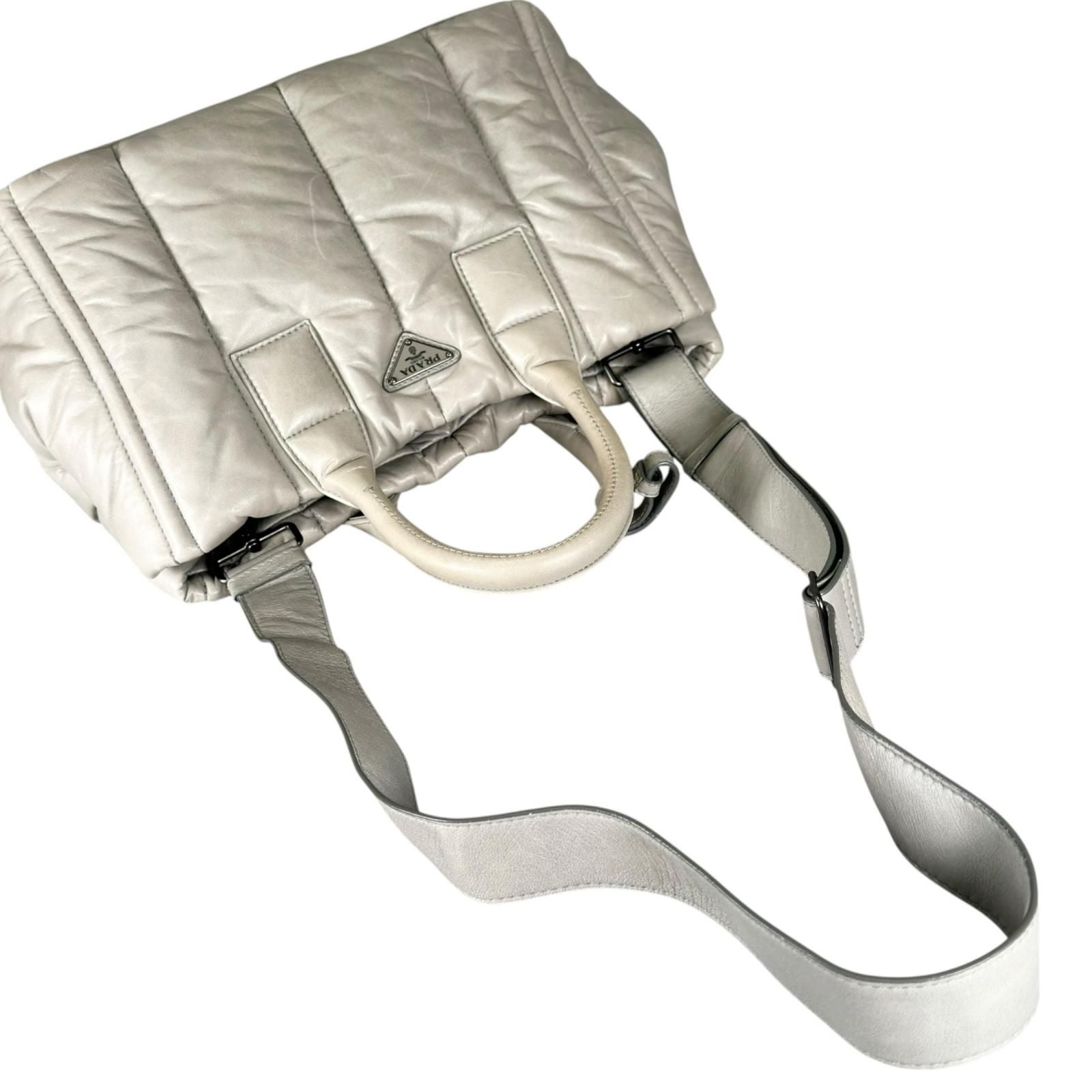 Prada Nappa Bomber Handbag Leather Gray 2-Way — view 5