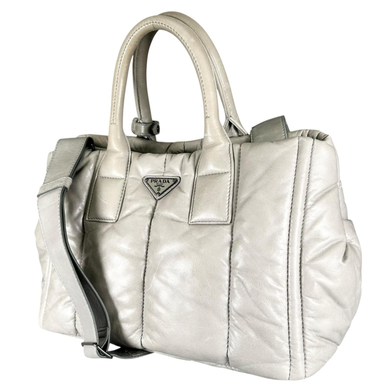 Prada Nappa Bomber Handbag Leather Gray 2-Way — view 2