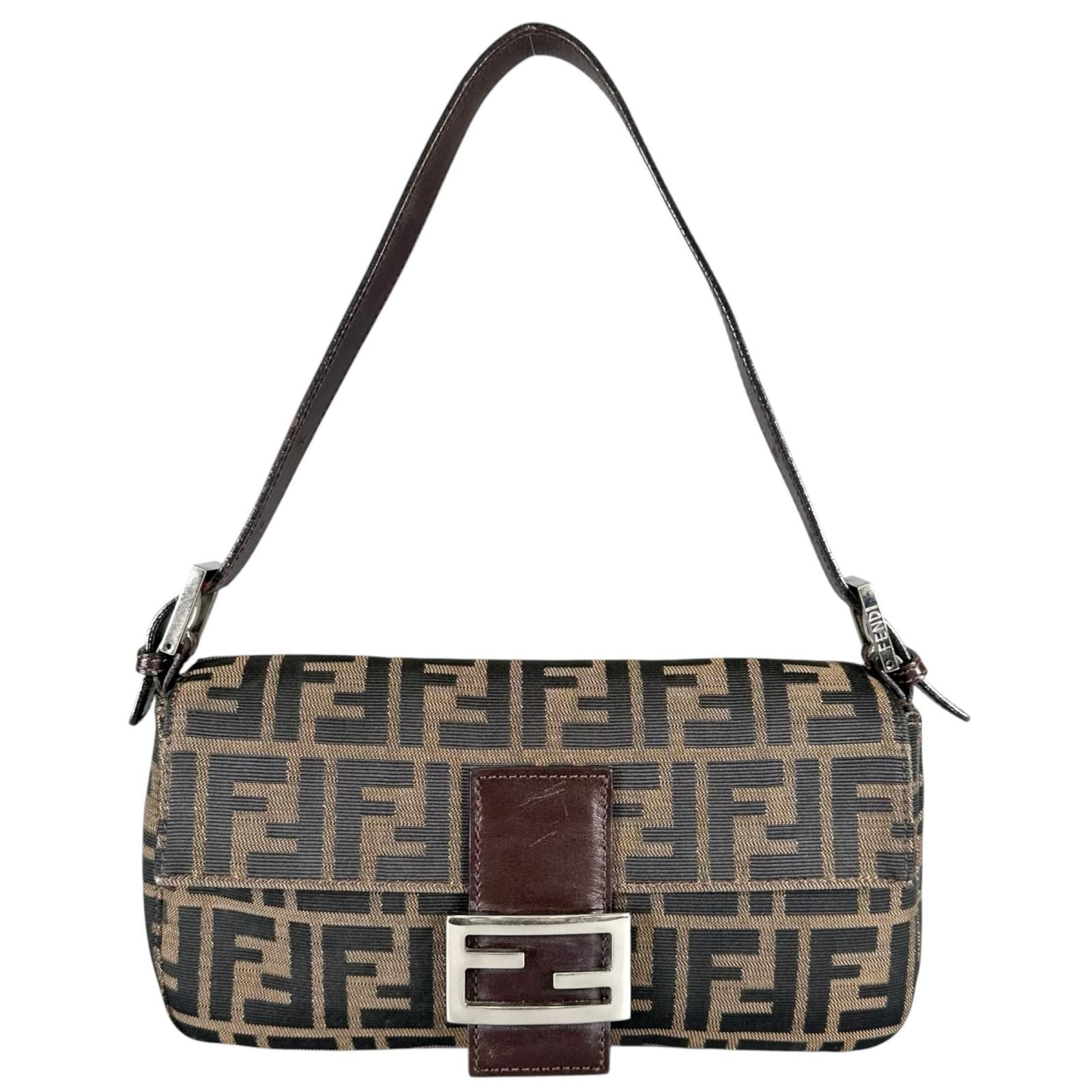 Fendi Zucca Mamma Baguette Handbag Leather Brown
