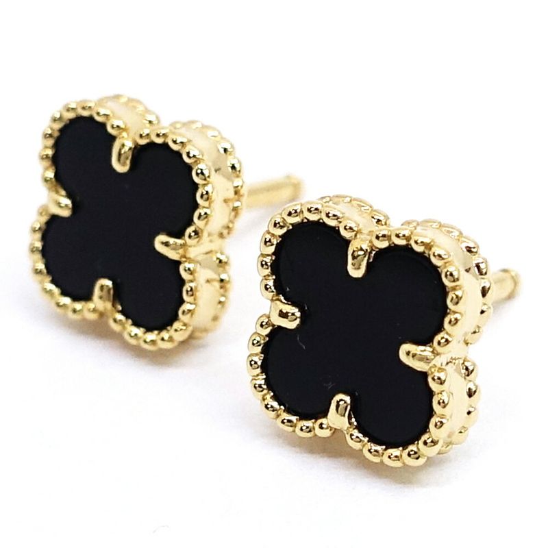 Van Cleef & Arpels 18k Yellow Gold Sweet Alhambra Earrings Onyx