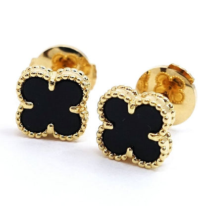 Van Cleef & Arpels 18k Yellow Gold Sweet Alhambra Earrings Onyx
