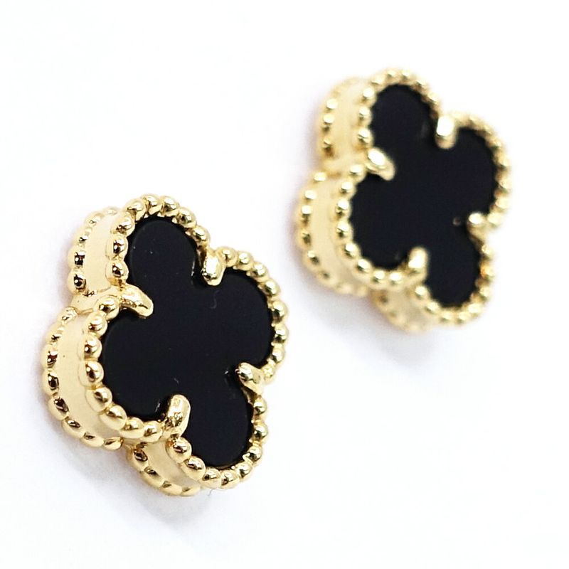 Van Cleef & Arpels 18k Yellow Gold Sweet Alhambra Earrings Onyx