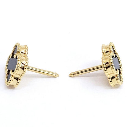 Van Cleef & Arpels 18k Yellow Gold Sweet Alhambra Earrings Onyx