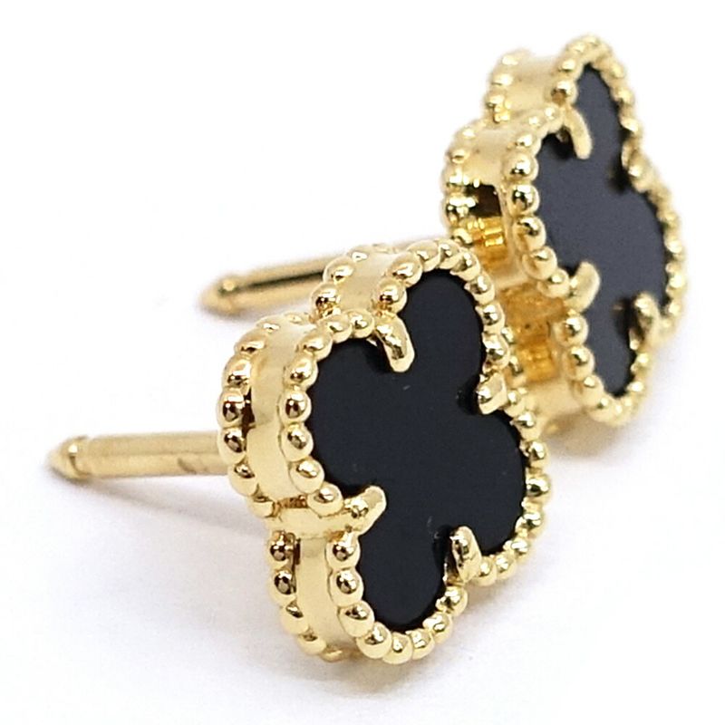 Van Cleef & Arpels 18k Yellow Gold Sweet Alhambra Earrings Onyx