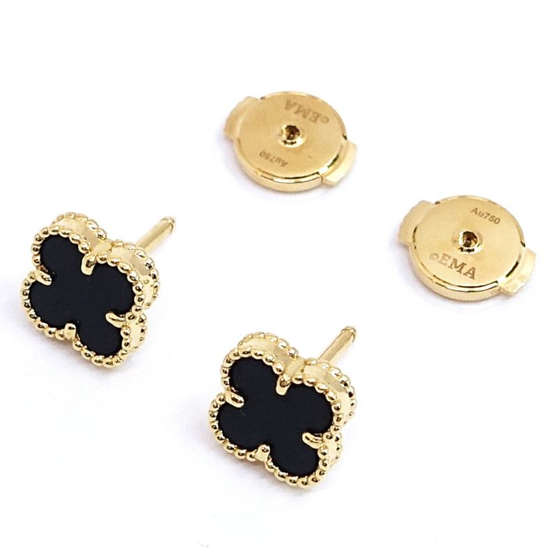 Van Cleef & Arpels 18k Yellow Gold Sweet Alhambra Earrings Onyx