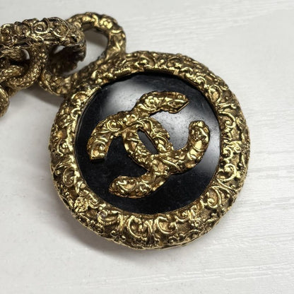 Chanel Necklace CC Logo Long Magma Lava Circle Vintage Gold Plated Black