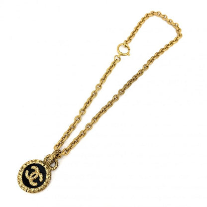 Chanel Necklace CC Logo Long Magma Lava Circle Vintage Gold Plated Black