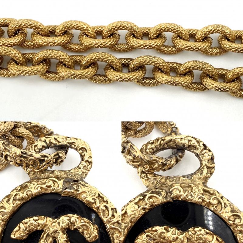 Chanel Necklace CC Logo Long Magma Lava Circle Vintage Gold Plated Black
