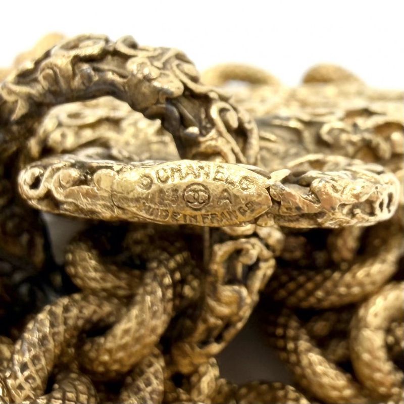 Chanel Necklace CC Logo Long Magma Lava Circle Vintage Gold Plated Black