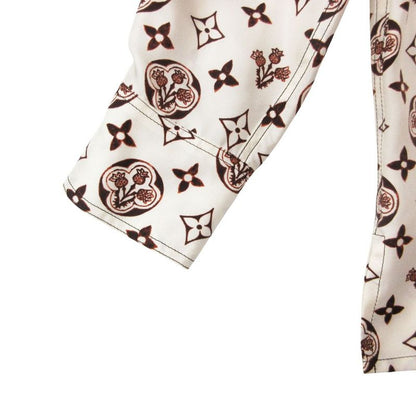 Louis Vuitton Long Sleeve Shirt Monogram All Over Pattern Silk Top White