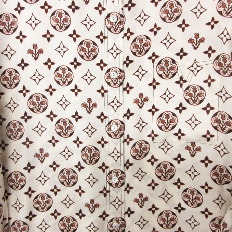 Louis Vuitton Long Sleeve Shirt Monogram All Over Pattern Silk Top White