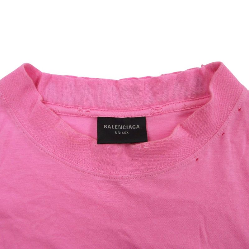 Balenciaga Short Sleeve T-Shirt Back Logo Mock Neck Oversize Top Pink XS