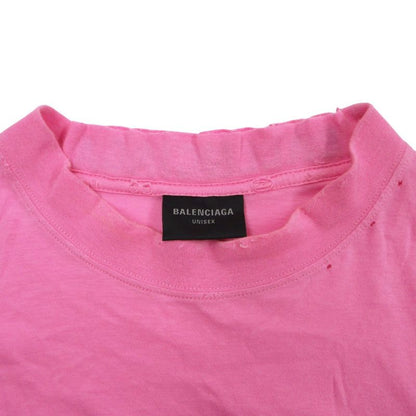 Balenciaga Short Sleeve T-Shirt Back Logo Mock Neck Oversize Top Pink XS