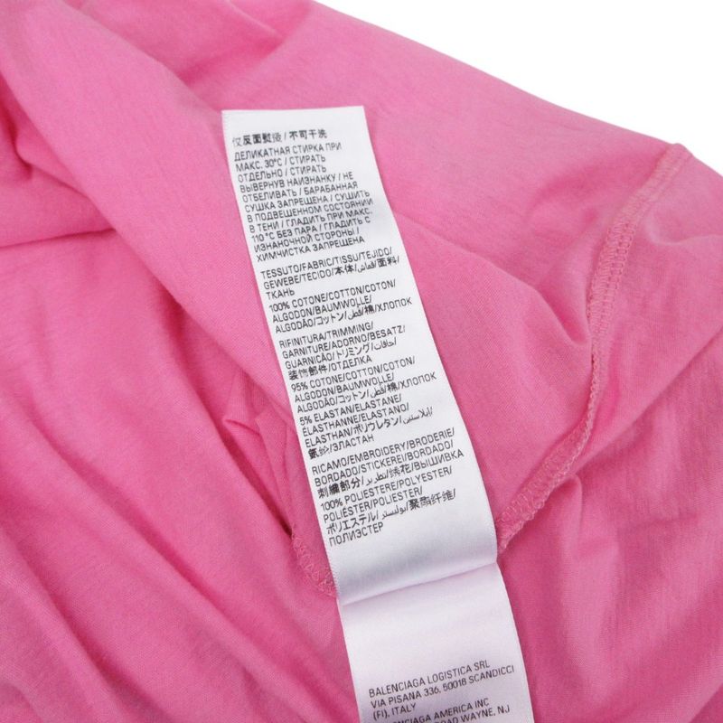 Balenciaga Short Sleeve T-Shirt Back Logo Mock Neck Oversize Top Pink XS