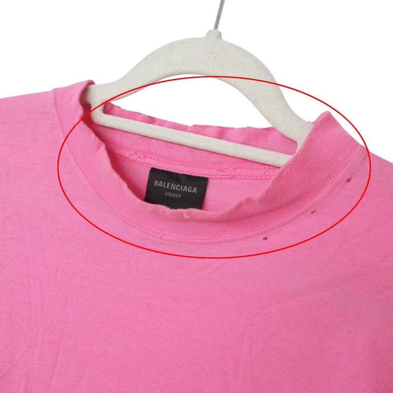 Balenciaga Short Sleeve T-Shirt Back Logo Mock Neck Oversize Top Pink XS