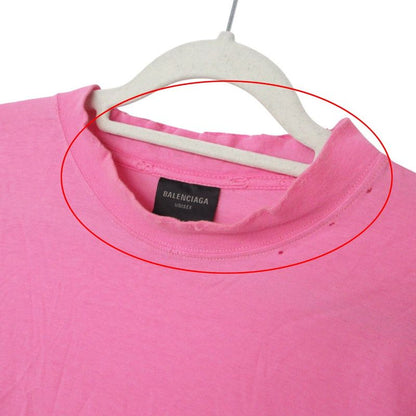 Balenciaga Short Sleeve T-Shirt Back Logo Mock Neck Oversize Top Pink XS