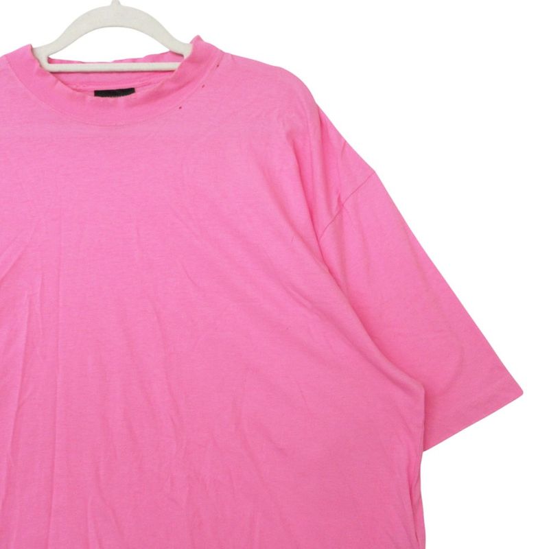 Balenciaga Short Sleeve T-Shirt Back Logo Mock Neck Oversize Top Pink XS