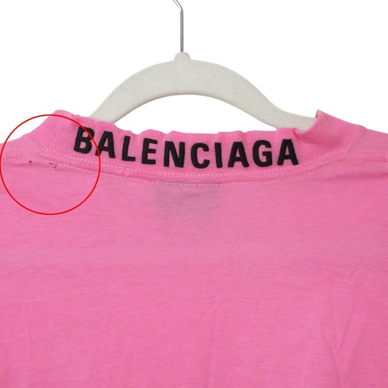 Balenciaga Short Sleeve T-Shirt Back Logo Mock Neck Oversize Top Pink XS