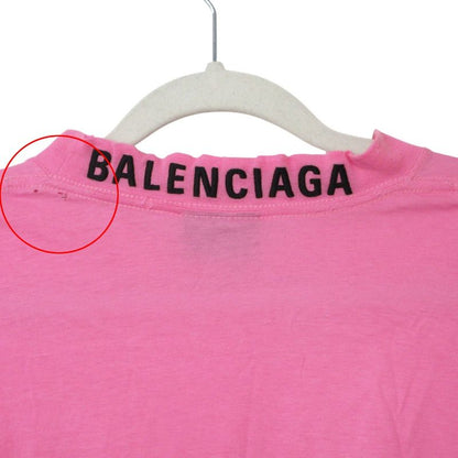 Balenciaga Short Sleeve T-Shirt Back Logo Mock Neck Oversize Top Pink XS