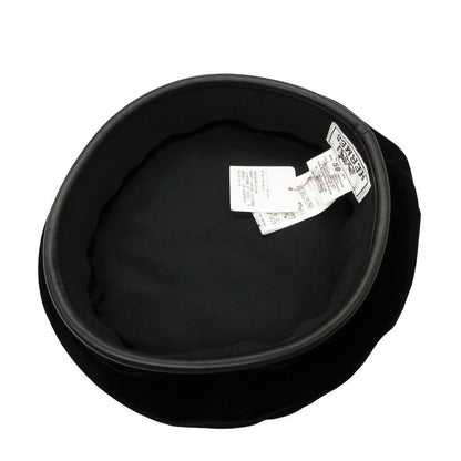 Hermes Beret Rayon Silk Cap Hat Lamb Leather Piping 58 Black