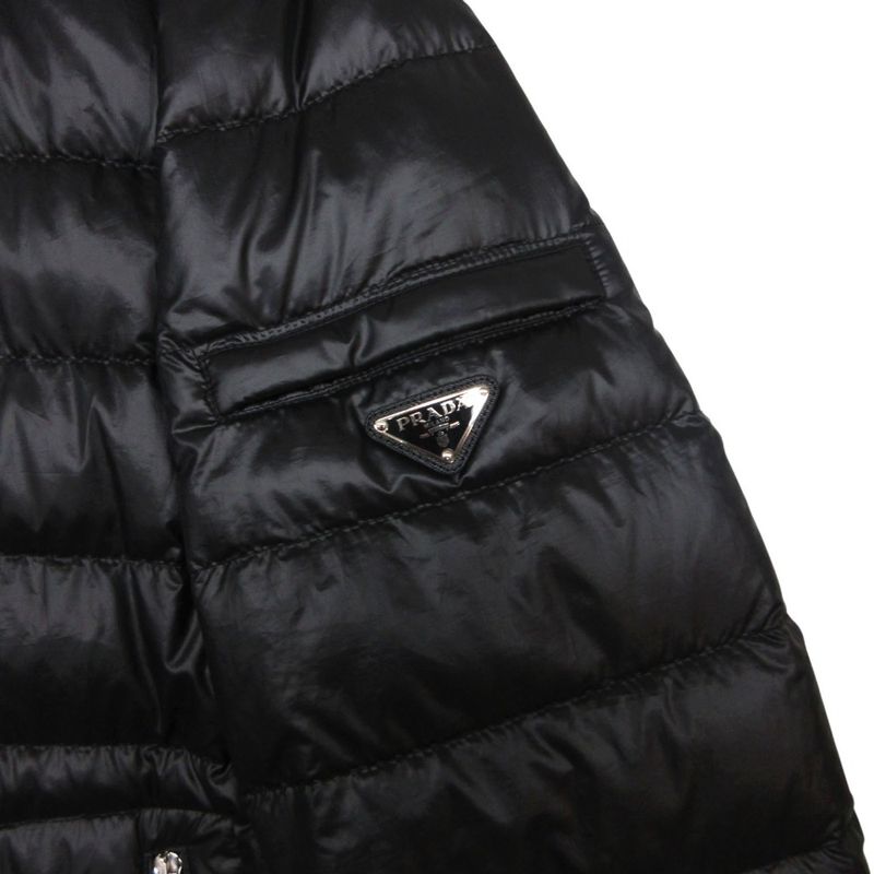 Prada Down Jacket Triangle Logo Zip Up Black