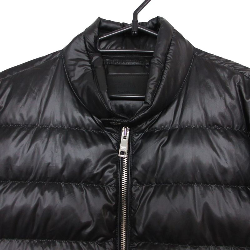 Prada Down Jacket Triangle Logo Zip Up Black