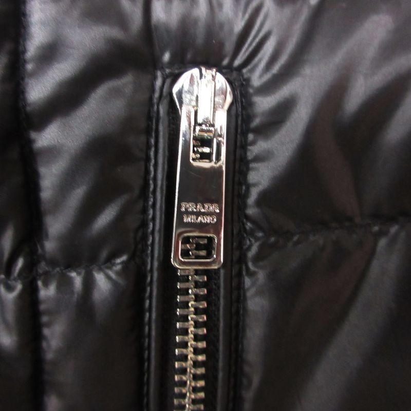 Prada Down Jacket Triangle Logo Zip Up Black