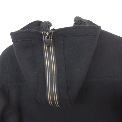 Chanel Stainless Steel Coat Inner Boa Hooded Outer Zip Up Black