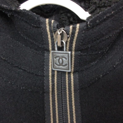 Chanel Stainless Steel Coat Inner Boa Hooded Outer Zip Up Black