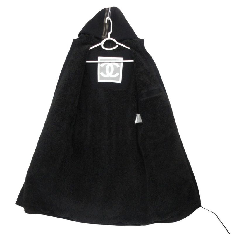 Chanel Stainless Steel Coat Inner Boa Hooded Outer Zip Up Black
