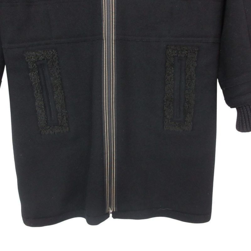 Chanel Stainless Steel Coat Inner Boa Hooded Outer Zip Up Black