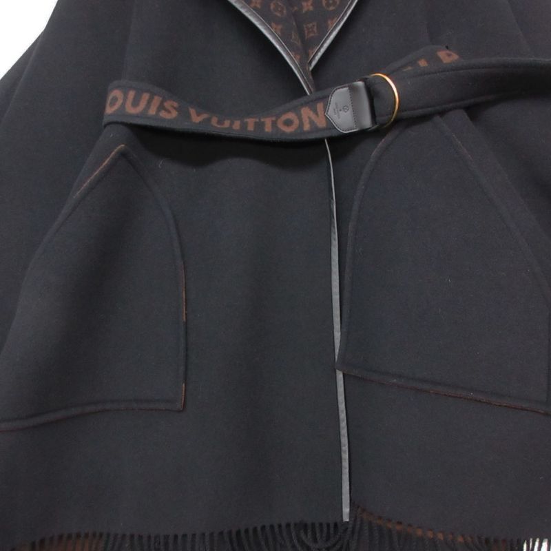 Louis Vuitton Poncho Monogram Hooded Wrap Cape Coat Black