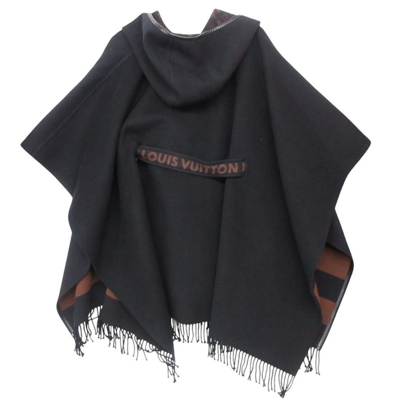 Louis Vuitton Poncho Monogram Hooded Wrap Cape Coat Black