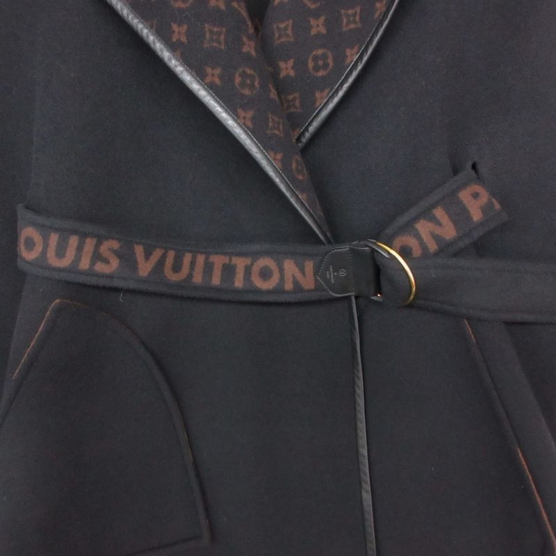 Louis Vuitton Poncho Monogram Hooded Wrap Cape Coat Black