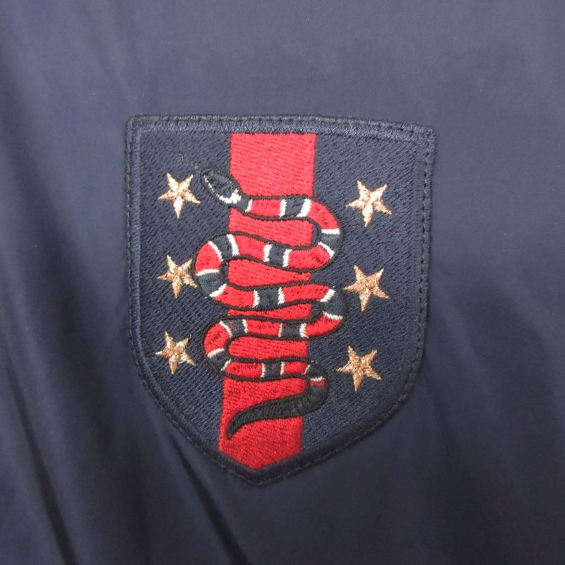 Gucci Down Jacket Snake Patch Zip Up Hooded Navy