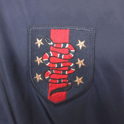 Gucci Down Jacket Snake Patch Zip Up Hooded Navy