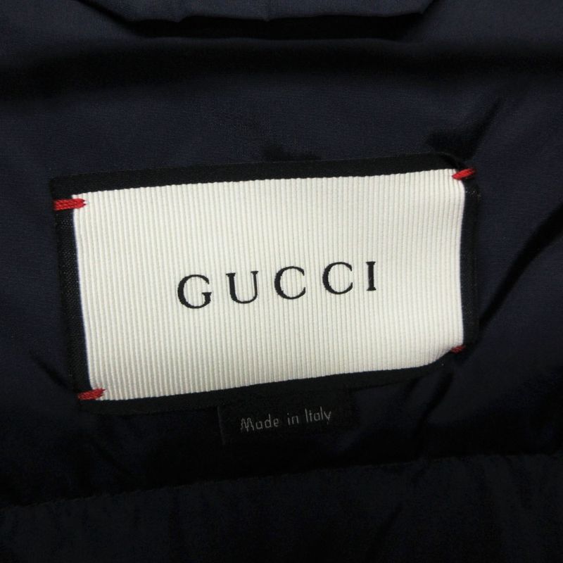 Gucci Down Jacket Snake Patch Zip Up Hooded Navy