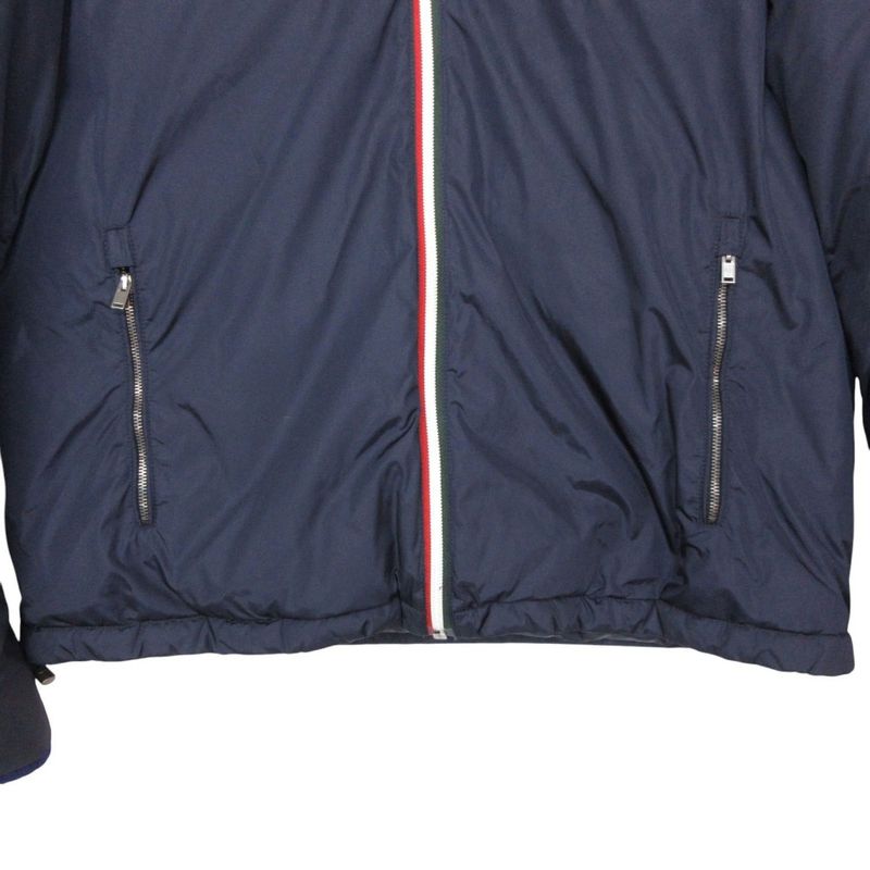 Gucci Down Jacket Snake Patch Zip Up Hooded Navy
