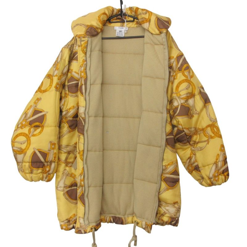 Celine Vintage Horse Tack Print Batting Coat Yellow