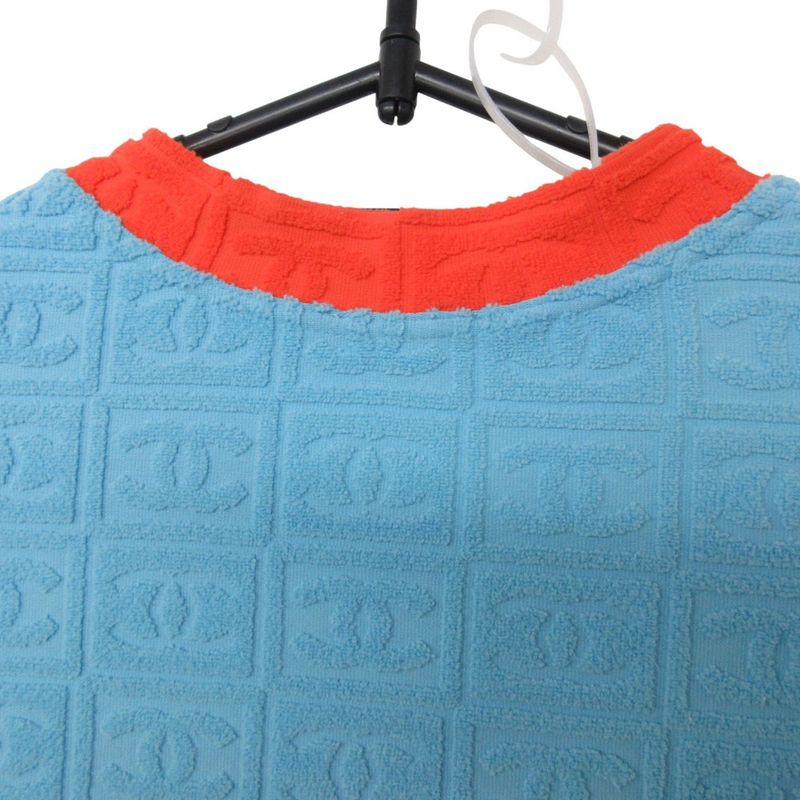 Chanel Short Sleeve T-Shirt Sports Line CC Logo Pile Neck Short Top Light Blue
