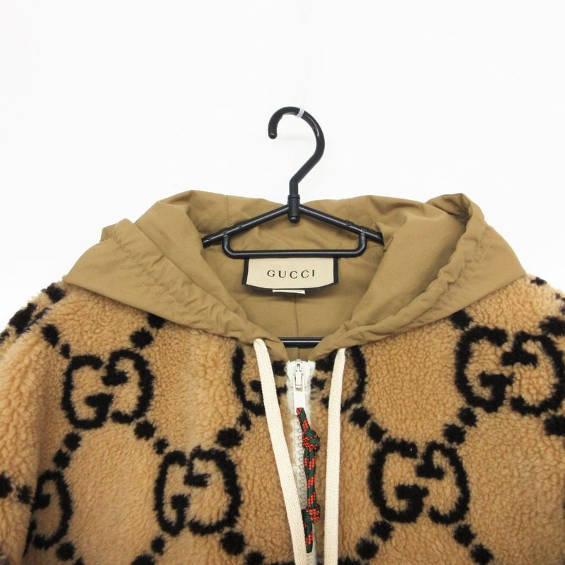 Gucci Jacket Maxi GG Wool Jersey Zip Up Bomber Beige