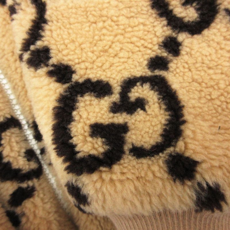 Gucci Jacket Maxi GG Wool Jersey Zip Up Bomber Beige