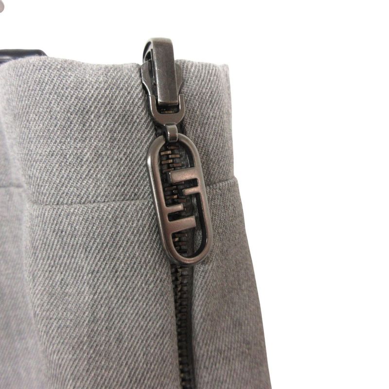 Fendi Skirt Midi Length Side Zip Logo Back Slit Gray