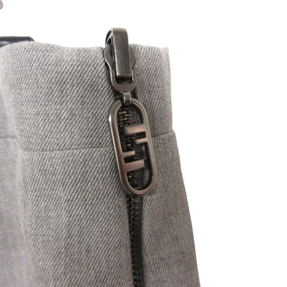 Fendi Skirt Midi Length Side Zip Logo Back Slit Gray
