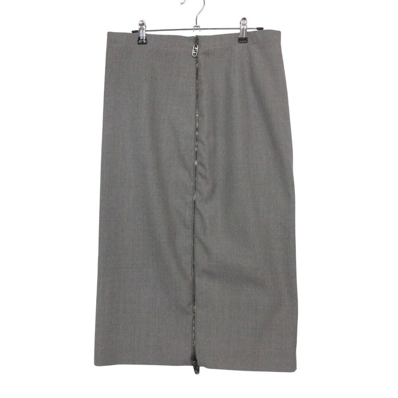 Fendi Skirt Midi Length Side Zip Logo Back Slit Gray