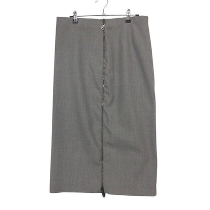 Fendi Skirt Midi Length Side Zip Logo Back Slit Gray