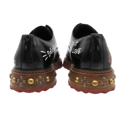 Dolce & Gabbana Dress Shoes Leather Oxford Up Studded Graphic Paint Shackle 7.5